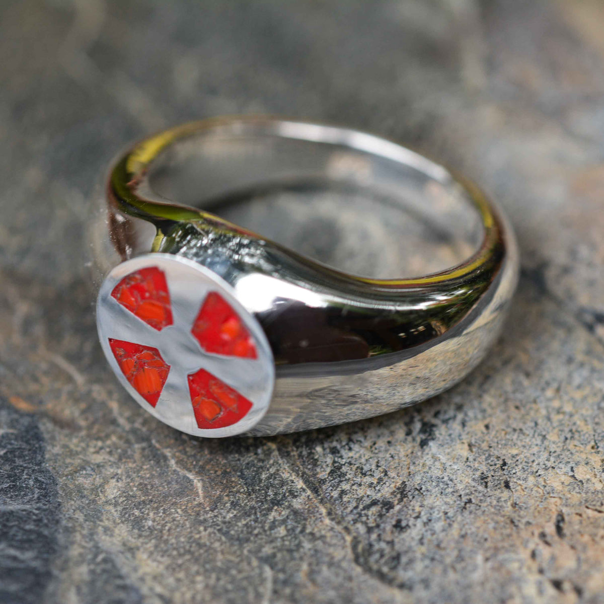 Bold Silver Signet Ring with Red Irish Cross and Coral Inlay ***SPECIAL OFFER*** - Nine Amulets 