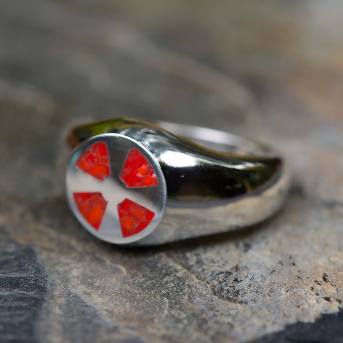 Bold Silver Signet Ring with Red Irish Cross and Coral Inlay ***SPECIAL OFFER*** - Nine Amulets 