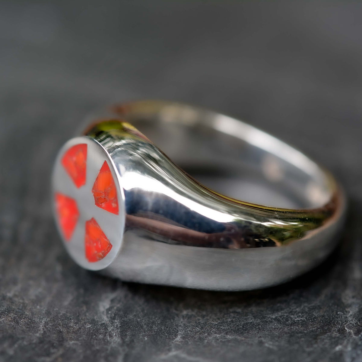 Bold Silver Signet Ring with Red Irish Cross and Coral Inlay ***SPECIAL OFFER*** - Nine Amulets 