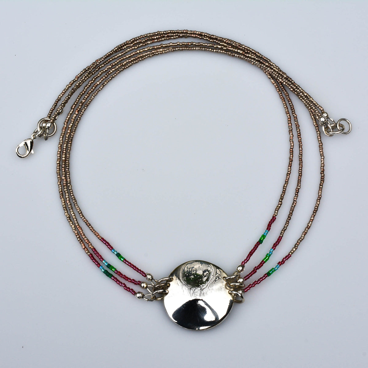 Three-Strand Tourmaline Necklace with Silver Medallion