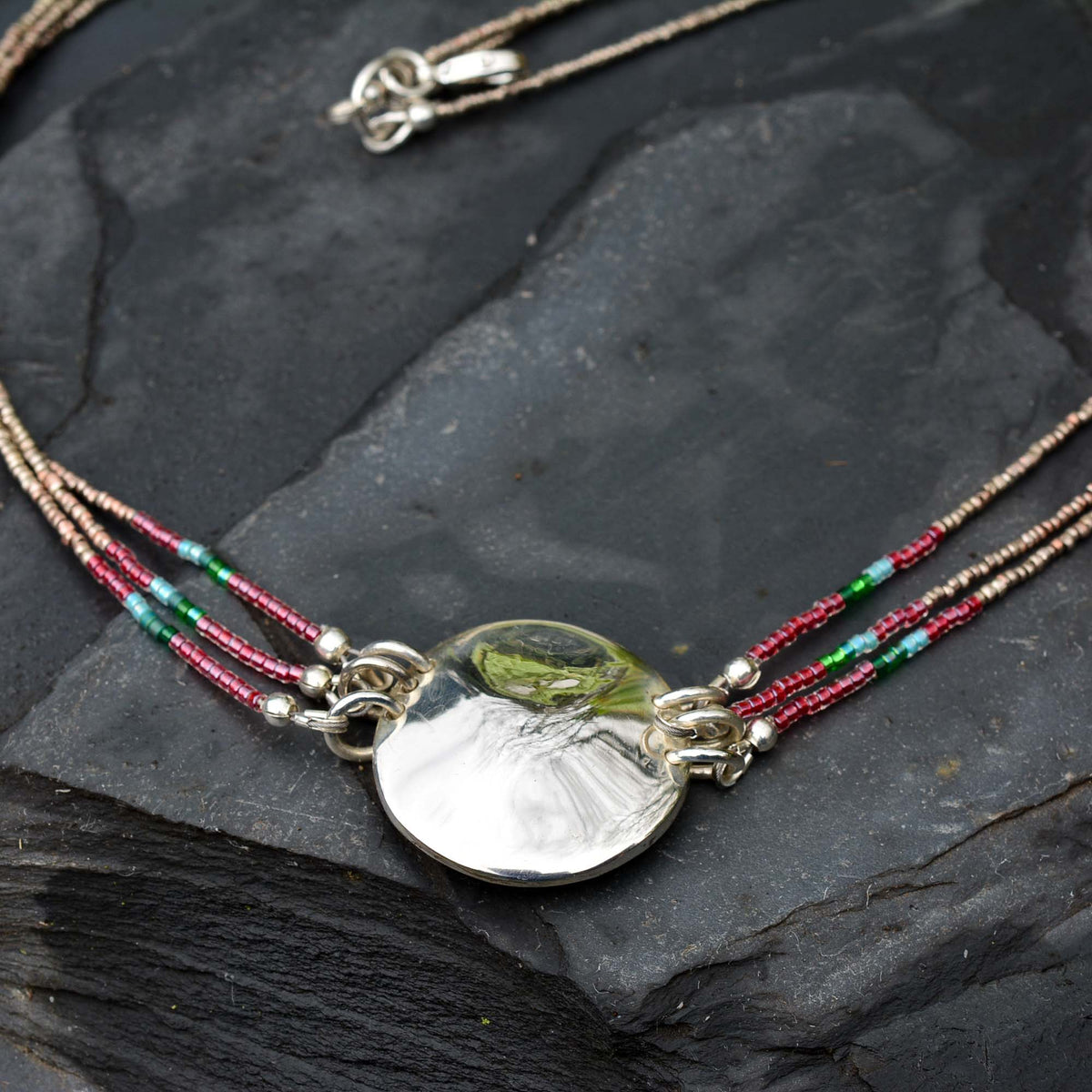 Three-Strand Tourmaline Necklace with Silver Medallion