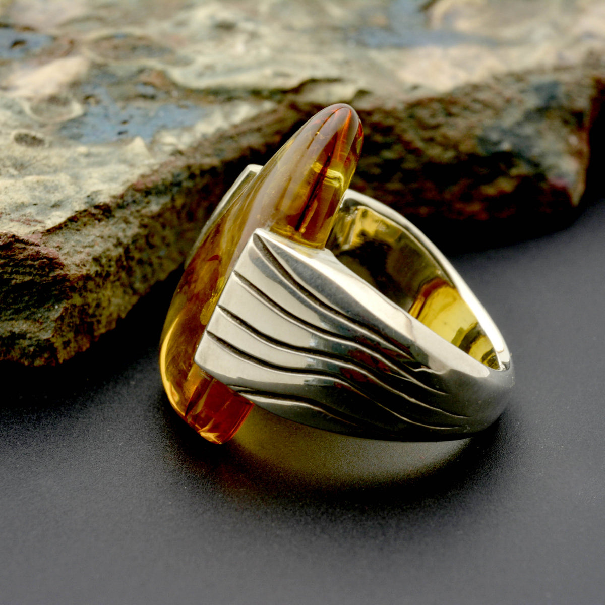Baltic Amber Sterling Silver Ring - Custom-Made Unique Design